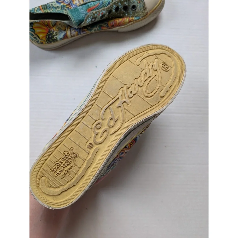 Ed Hardy Womens Size 10 Slip On Shoes Embroidered Glitter Mermaid Y2K Vintage